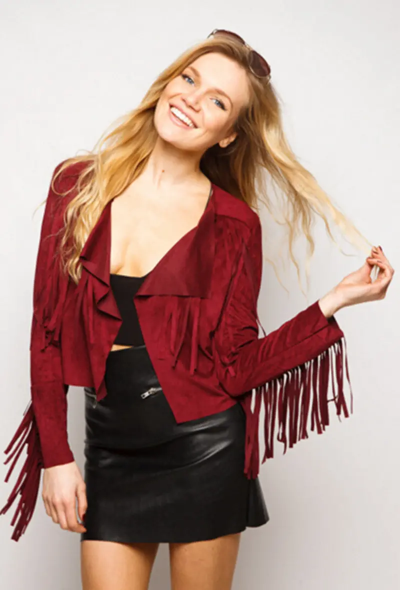 Faux Suede Small Lapel Tassel Irregular Fringed Cardigan Short Jacket Casual Outwear Coat Tops Black Khaki S - Xl 8