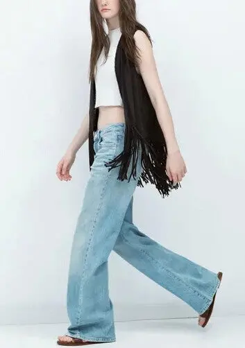 Faux Suede Tassel Weave V Neck Mid Long Vest Retro Women's Sleeveless Suit Slim Fit Gilet Waistcoat Tops Black 3