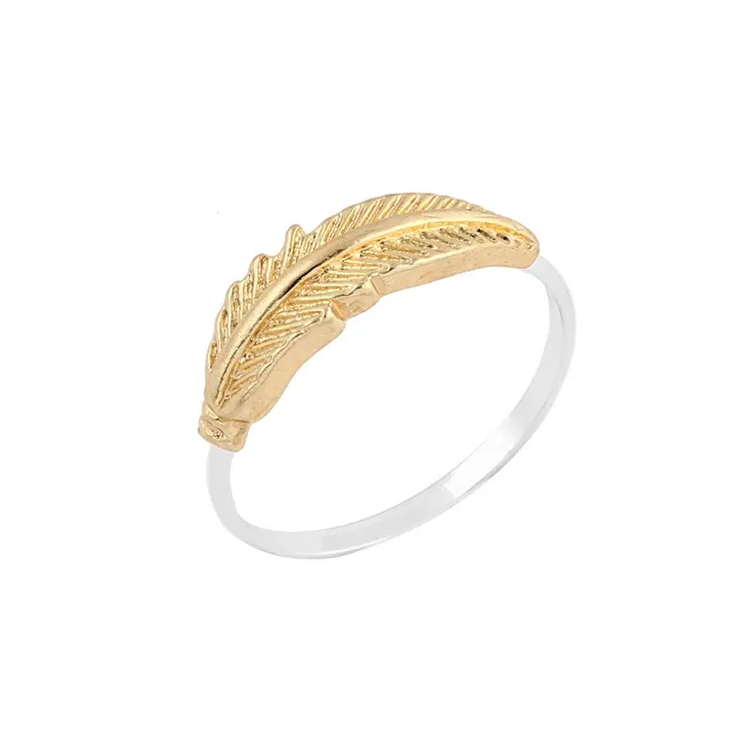 Feather Ring Brass And Recycled Ring With 2 Different Colors Leave Rings 1