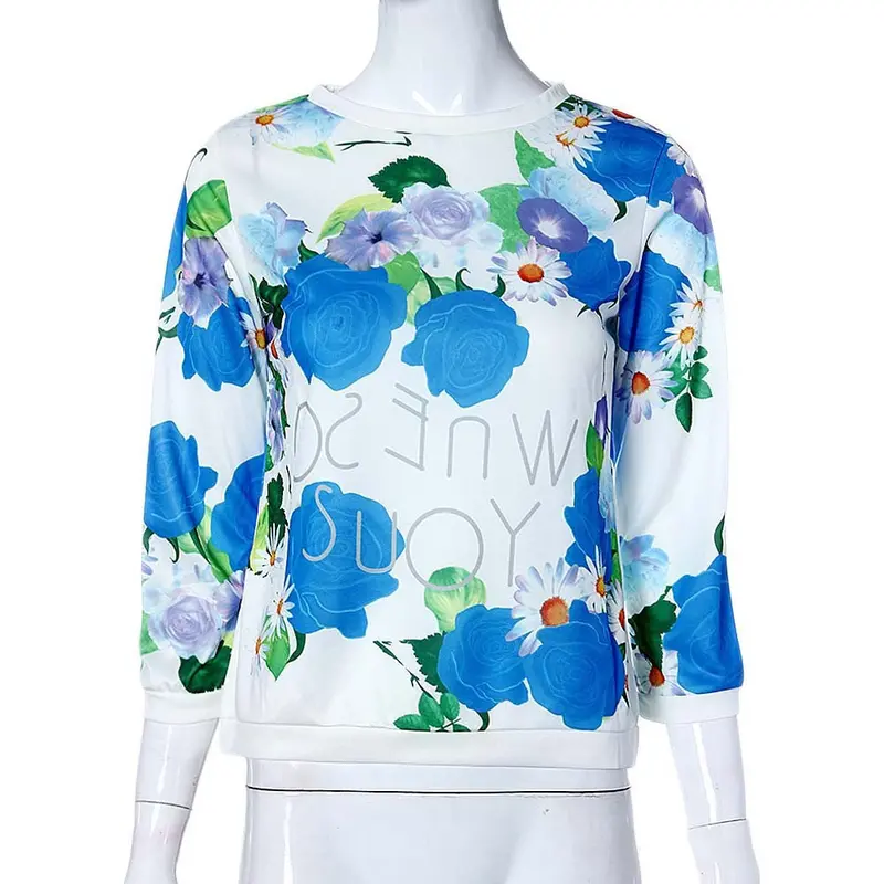 Feida 3 Colors Blusas Women Floral Sweatshirt Three Quarter Pullover Free Sizes Blouse 1