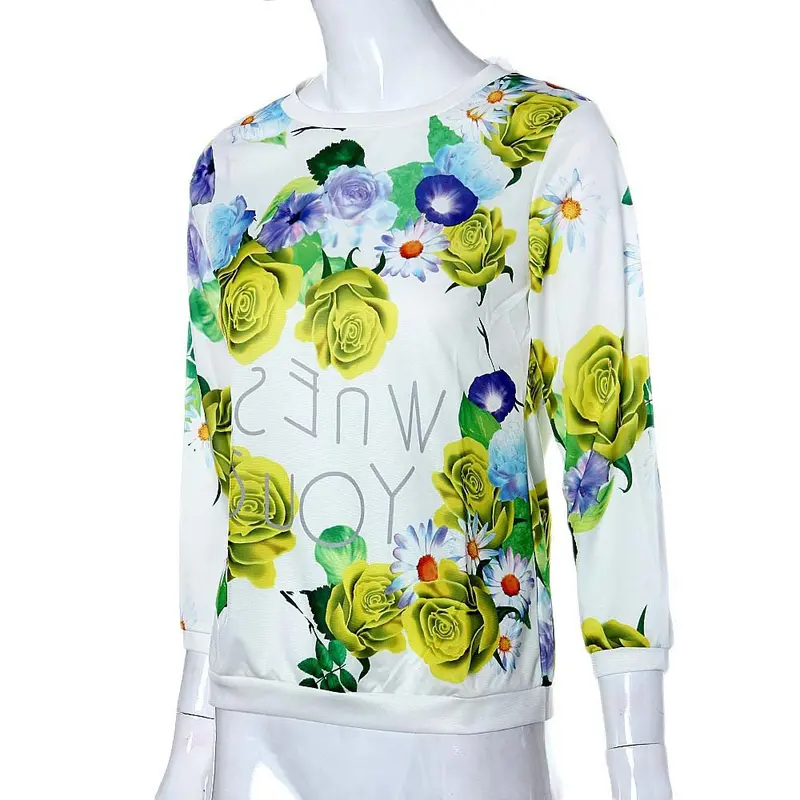Feida 3 Colors Blusas Women Floral Sweatshirt Three Quarter Pullover Free Sizes Blouse 9