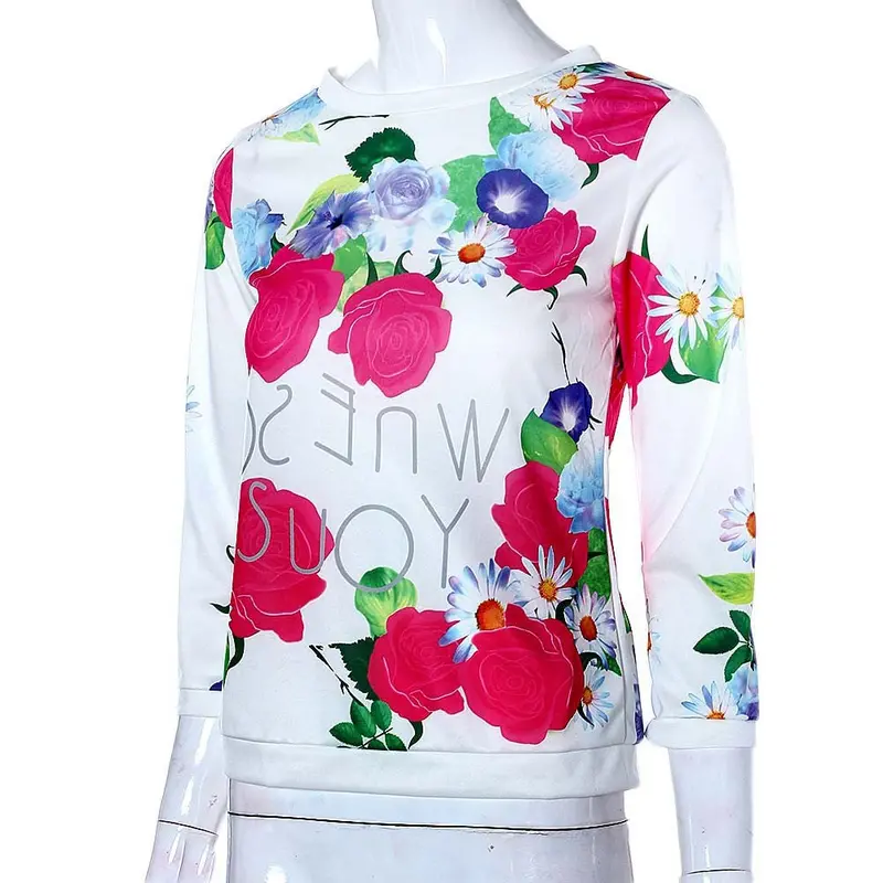 Feida 3 Colors Blusas Women Floral Sweatshirt Three Quarter Pullover Free Sizes Blouse 9