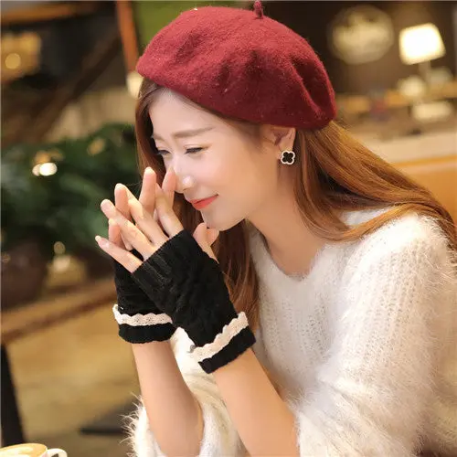 Feida 3 Colors Knitted Fringe Warm Fingerless Gloves Ladies Women 1