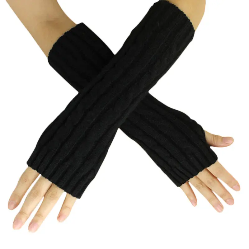 Feida 9 Colors Women Hemp Flowers Fingerless Knitted Long Gloves Mittens 1