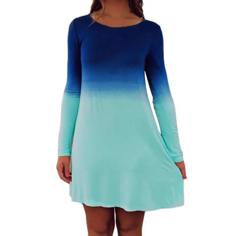 Feida Autum Sexy Women Dress Blue Long Sleeve Loose O Neck Mini Dress Party Casual Dress 1