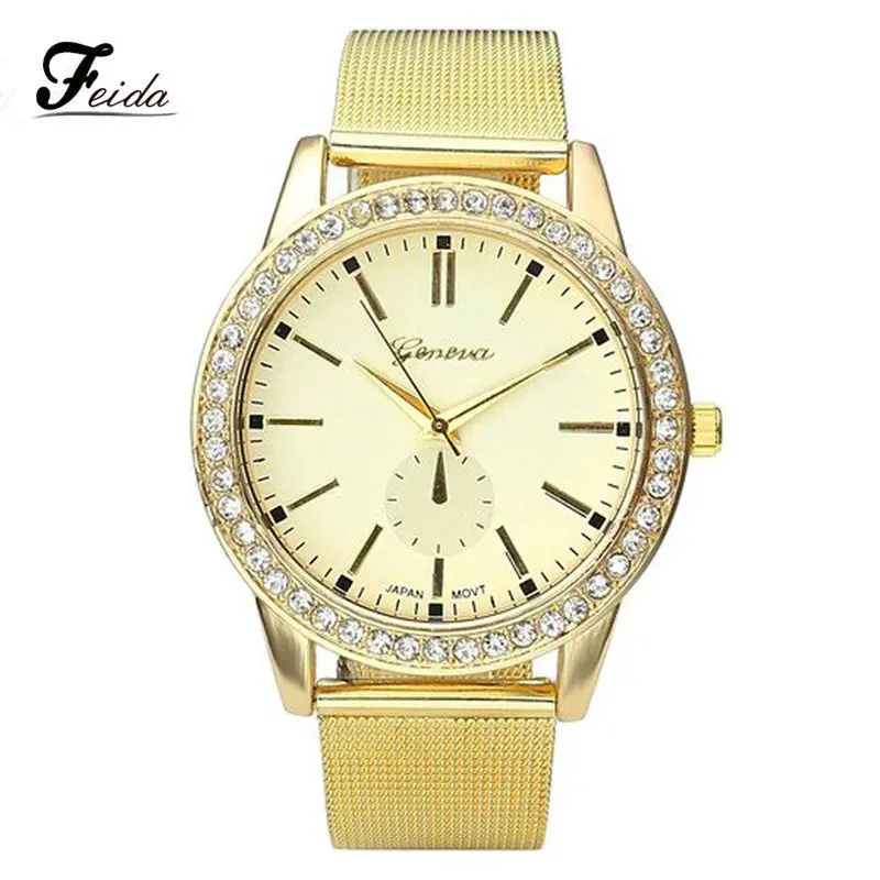 Feida Big Discount Ladies Watches Geneva Stainless Steel Band Roman Rhinestone Quartz Wristwatch Watches Relogio Feminino 1