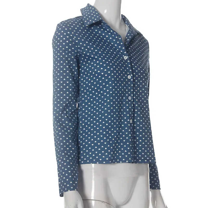 Feida Big Discount Women Blue Long Sleeved Shirt Blouse Tops Plus Size Women Clothing 3
