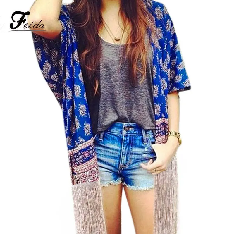 Feida Big Discount Womens Tops Printed Fight Side Tassel Sleeve Kimono Cardigan Plus Size Women Clothing 1