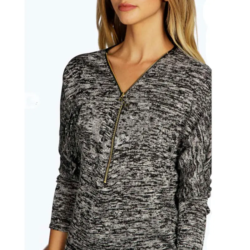 Feida Blusas Long Sleeve Round Neck Zipper Shirt Women Blouse Tops 2