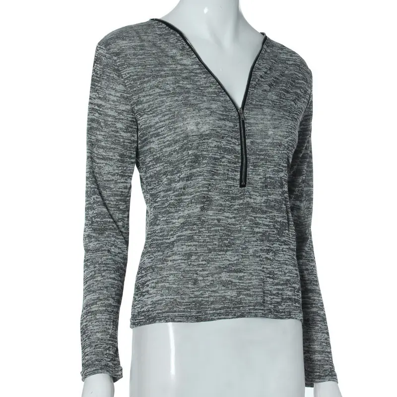 Feida Blusas Long Sleeve Round Neck Zipper Shirt Women Blouse Tops 4