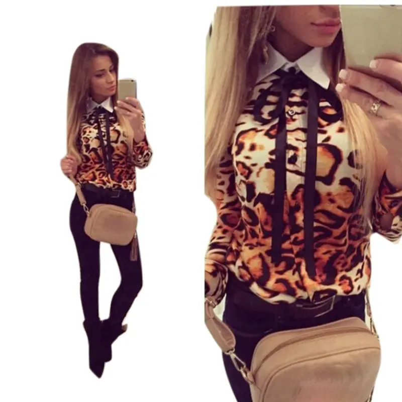Feida Blusas Women Tops Long Sleeve Leopard Checked Blouse Blusas Y Camisas Mujer Plus Size 1