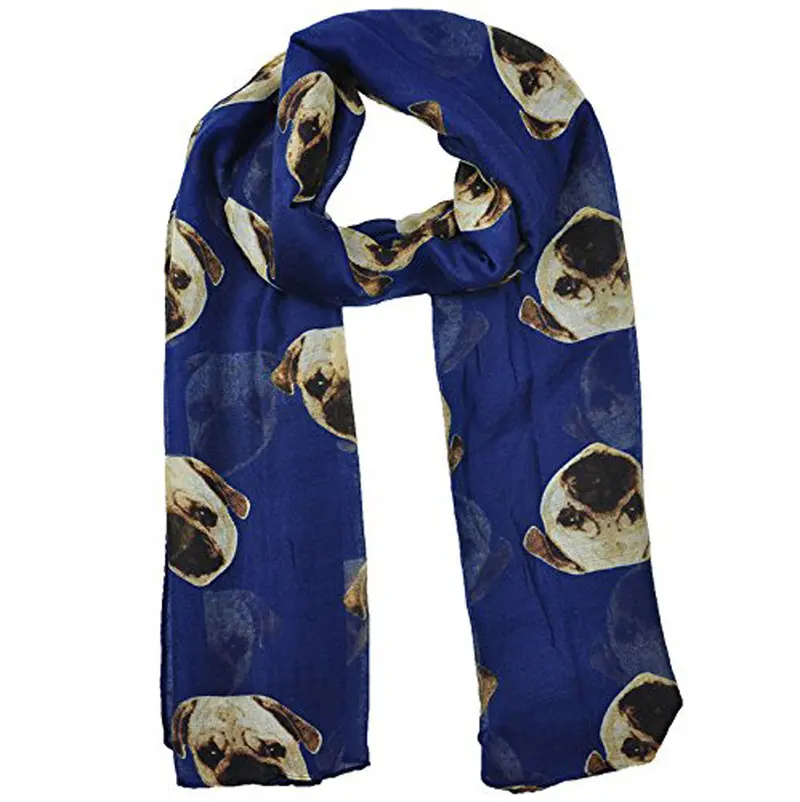 Feida Bufandas Scarf Women Lady Long Cute Pug Dog Print Scarf Wraps Shawl Soft Scarves Foulard 1