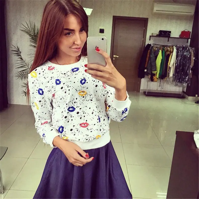 Feida Casual Long Sleeve Floral Lip Pullover Women Pullovers Hoodies Sweatshirt For Ladies 1