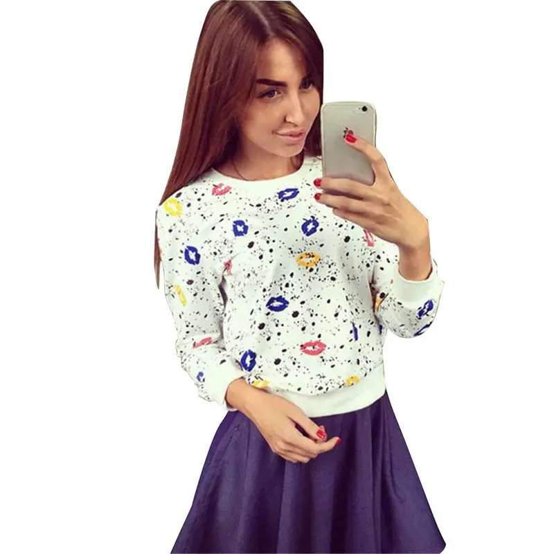 Feida Casual Long Sleeve Floral Lip Pullover Women Pullovers Hoodies Sweatshirt For Ladies 2