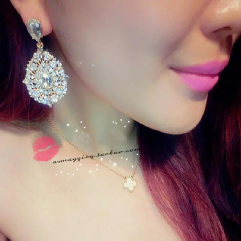 Feida Charm Colorful Crystal Leaf Drop Rhinestone Big Dangle & 1