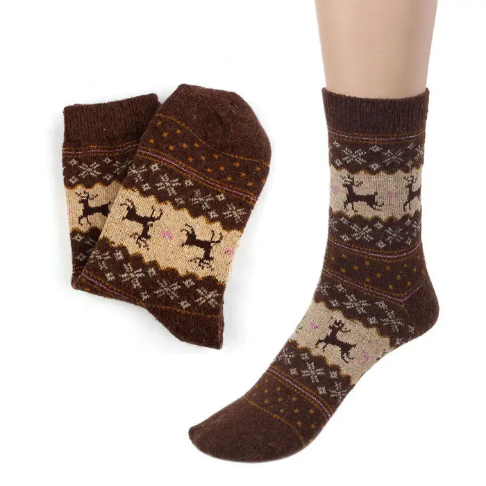 Feida Christmas Deer Design Casual Knit Wool Socks Warm Mens Women 1