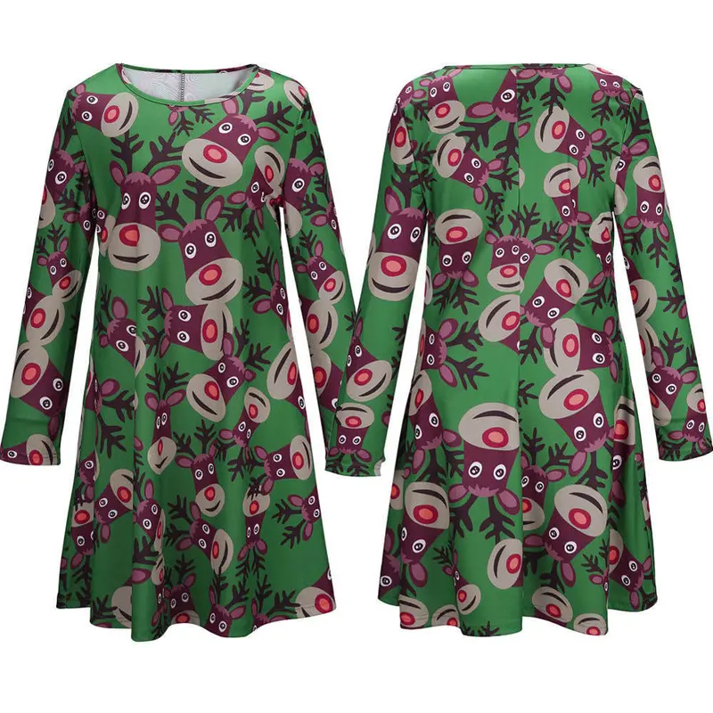Feida Christmas Party Dresses Ladies Women Casual Long Sleeve David Deer Printing Swing Dress Robe De Soiree Courte Ropa Mujer 4