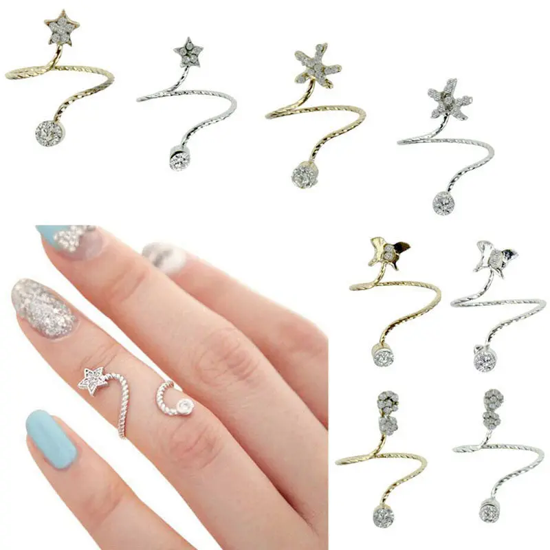 Feida Cute Pattern Twisted Above Knuckle Band Midi Finger Nail Ring & 1