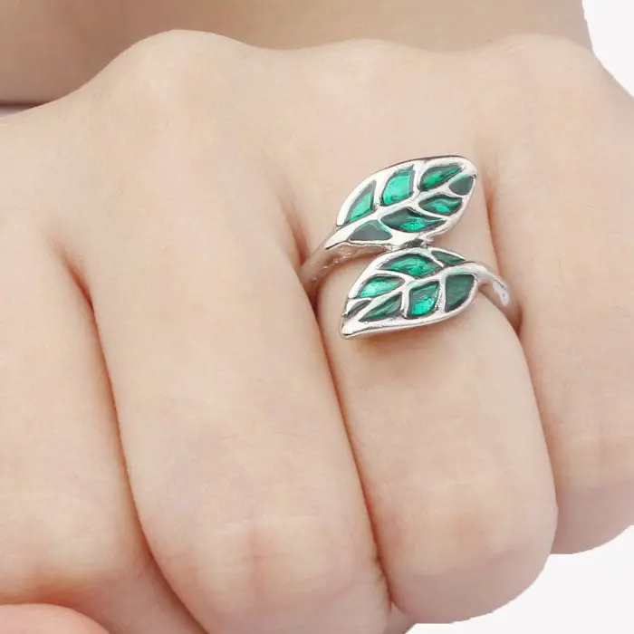 Feida Cute Silver Korean Style Double Green Leaf Leaves Ring & 1