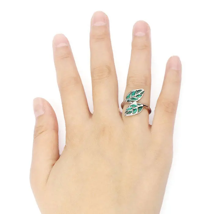 Feida Cute Silver Korean Style Double Green Leaf Leaves Ring & 2