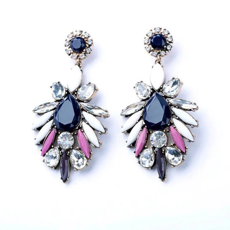 Feida Elegant Resin Crystal Leaf Flower Big Dangle Statement & 1