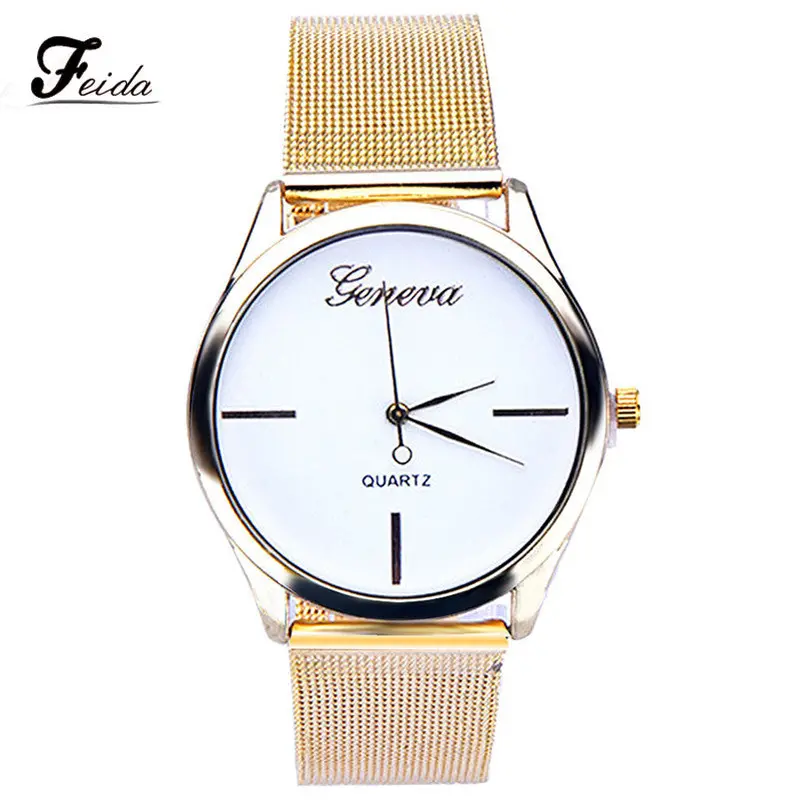 Feida Geneva Classic Gold Womens Analog Quartz Stainless Steel Wrist Watch Montre 1