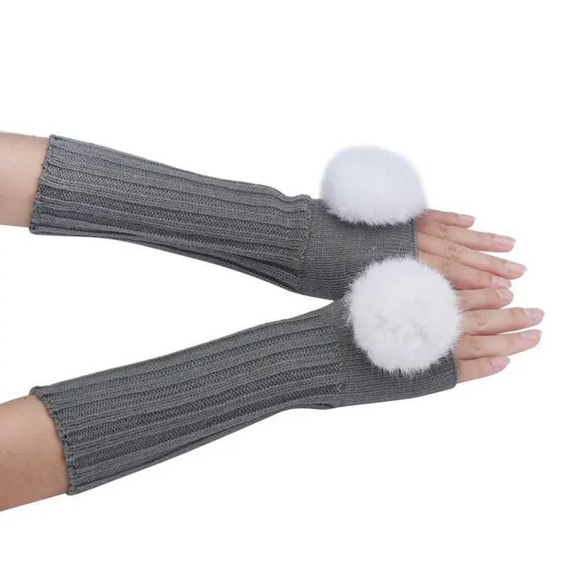 Feida Gloves Women's Warm Hair Bulb Knitting Half Fingerless Gloves Ladies Gloves 3