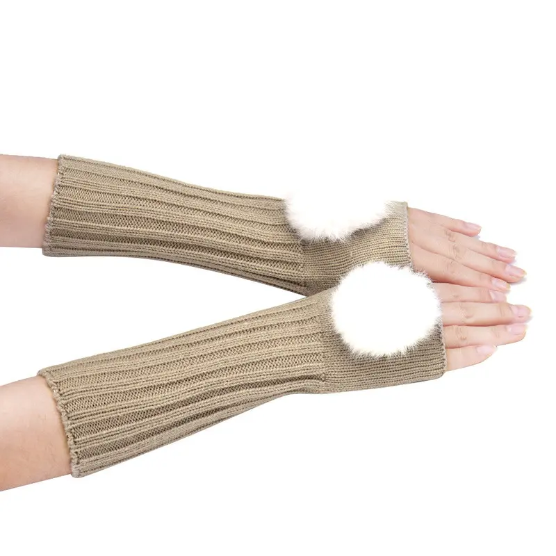 Feida Gloves Women's Warm Hair Bulb Knitting Half Fingerless Gloves Ladies Gloves 4