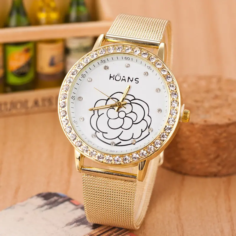 Feida Gold Watch Women Ladies Dress Crystal Gold Mesh Band Wrist Watch Watches Top Luxury 1