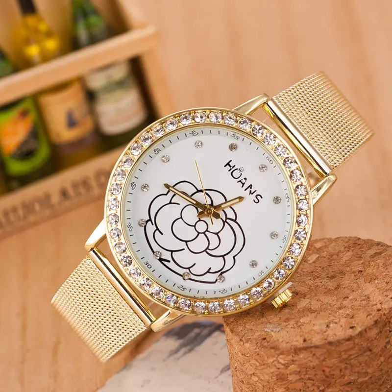Feida Gold Watch Women Ladies Dress Crystal Gold Mesh Band Wrist Watch Watches Top Luxury 2