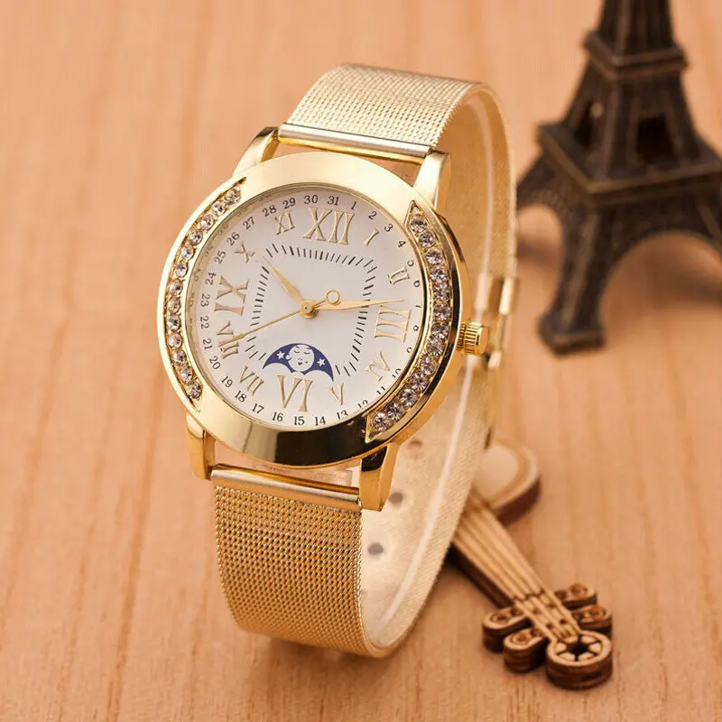Feida Gold Watch Womens Classic Gold Roman Numerals Quartz Stainless Steel Wrist Watch Montre Ladies Watch 1