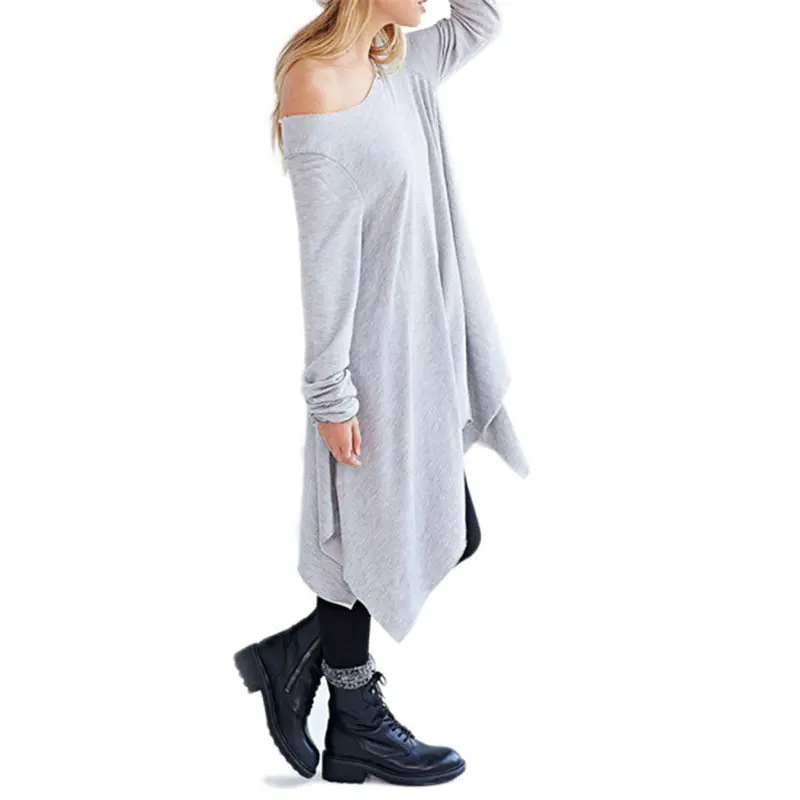 Feida Irregular Dress Women Loose Long Sleeve Asymmetrical Midi Dresses Solid Color Party Night Club Dress Vestidos 1