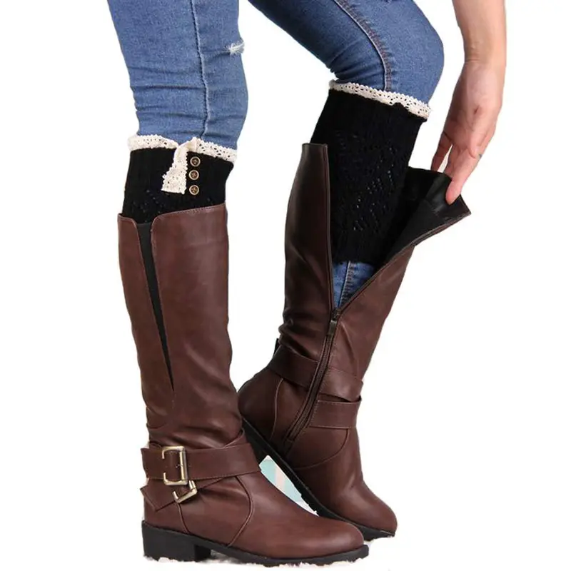 Feida Knitted Socks Leg Warmers Women Lace Stretch Boot Leg Cuffs Boot Socks 1