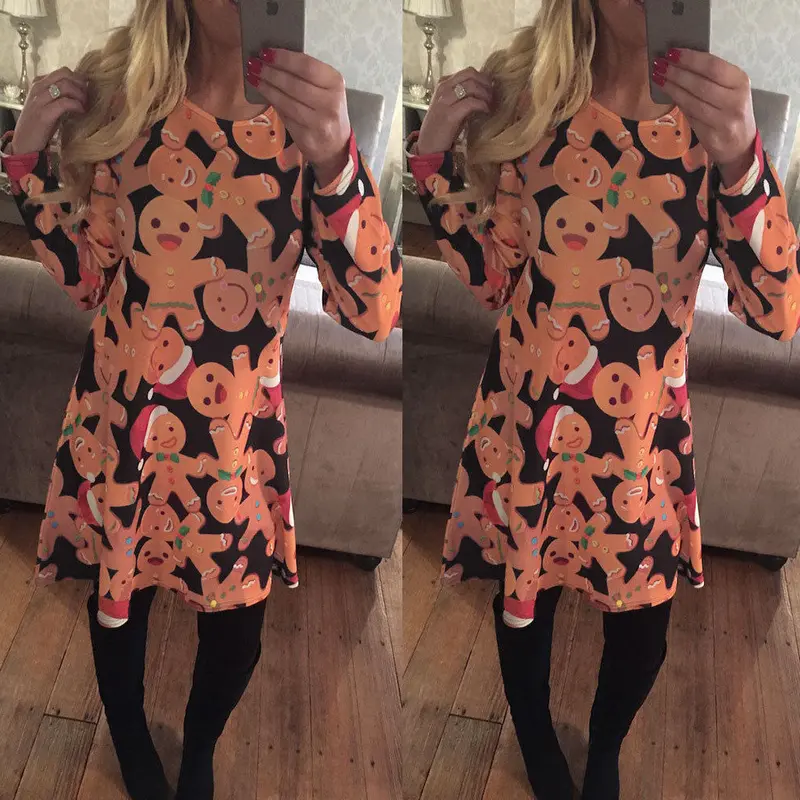 Feida Ladies Women Long Sleeve Olaf Dolls Gift Printing Christmas Party Swing Dress Vestidos De Festa Robe Hiver Plus Size 2