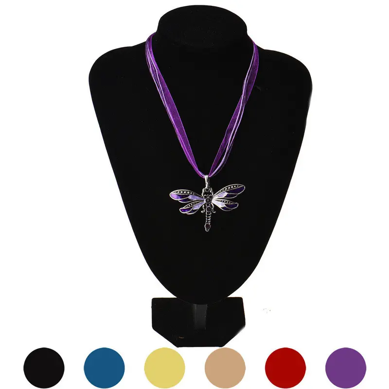 Feida Lady Retro Dragonfly Necklace Women Long Rope Chain Rhinestone Pendant Jewelry Alloy & 1