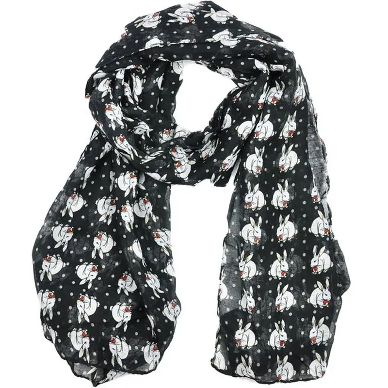 Feida Lady Scarf Women Long Cute Bunny Rabbit Print Scarf Wraps Shawl Soft Scarves Scarf 1