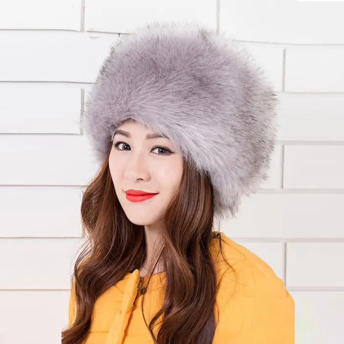 Feida Luxury Women Ladies Faux Fur Russian Pillbox Hat Womens Warm Hat & 1