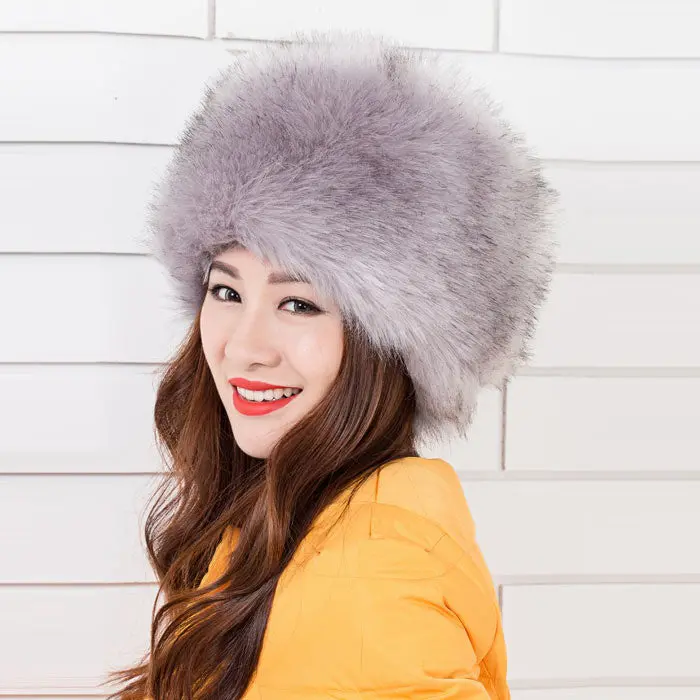 Feida Luxury Women Ladies Faux Fur Russian Pillbox Hat Womens Warm Hat & 2