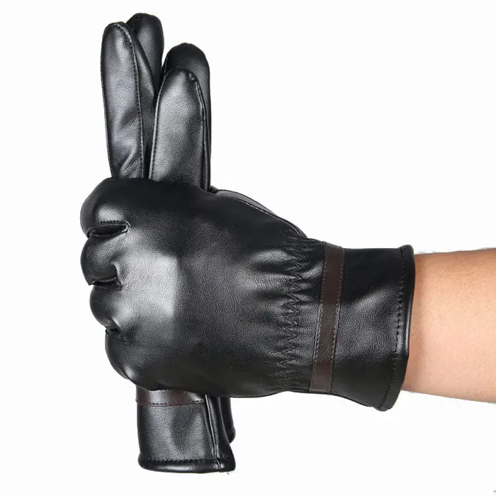 Feida Men Gloves Cool Warm Cashmere Leather Gloves Driving Waterproof 1