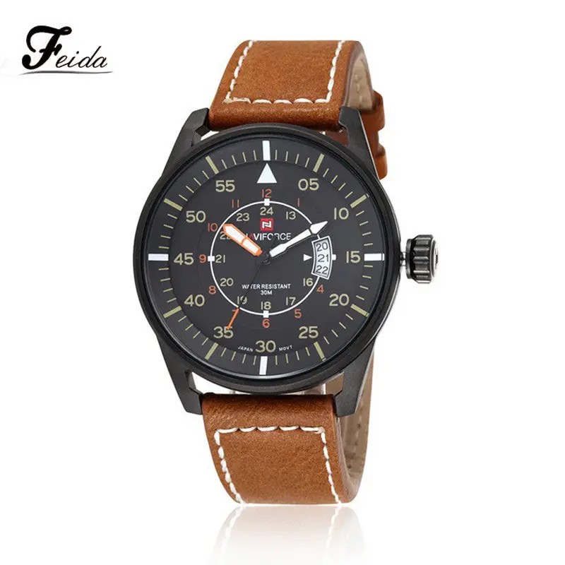 Feida Mens Analog Quartz Wrist Watch Leather Band Date Sport Military Watch Relojes Hombre China Post Air Mail 1