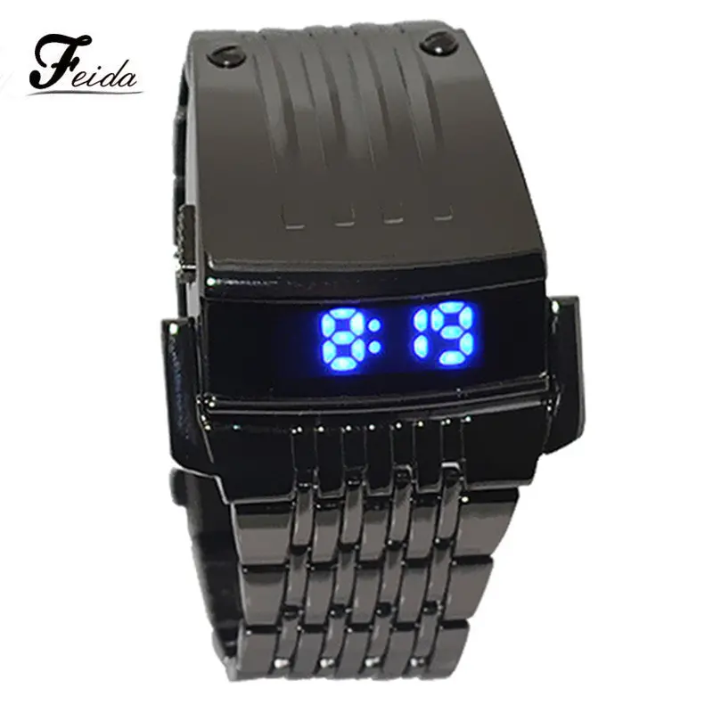Feida Men's Watch Stainless Steel Mens Blue Led Digital Sport Quartz Wrist Watch Relojes Hombre 1