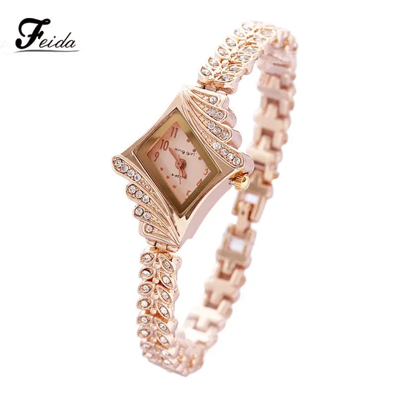 Feida Montre Women Watches Lady Women's Quartz Rhinestone Crystal Wrist Watch Rhombus & 1