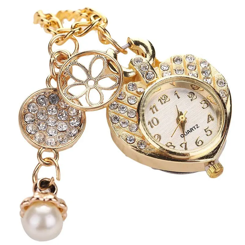 Feida Montre Women Watches Style Rhinestone Heart Bracelet Watch Wristwatch 2