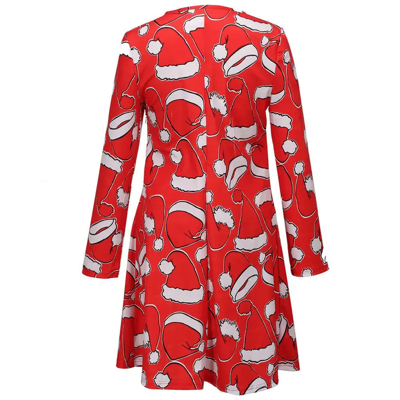 Feida Party Dresses For Women Ladies Long Sleeve Santa Hat Printing Red "Christmas" Swing Dress Dress Plus Size 3