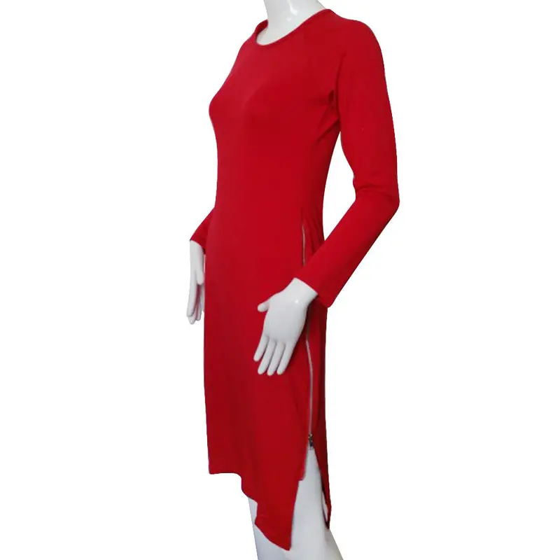 Feida Party Dresses Lady Long Sleeve Side Split Zipper Up Slim Fit Red Bodycon Dress Vestidos Plus Size 4