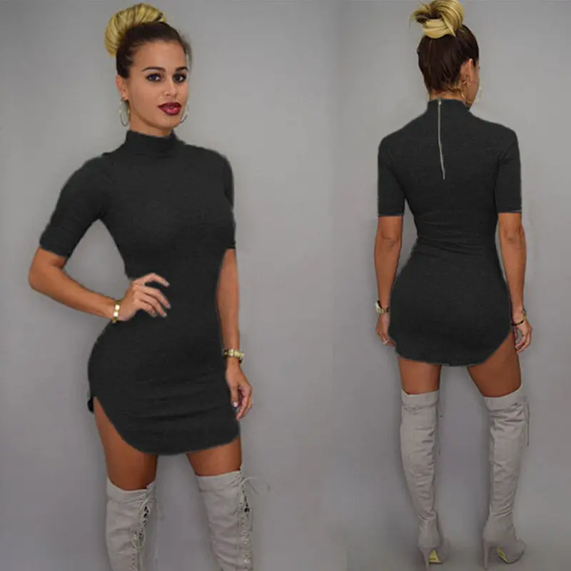 Feida Party Dresses Sexy Women Half Sleeve Zipper Party Mini Dress Clubwear Vestidos Dresses Plus Size Robe 3