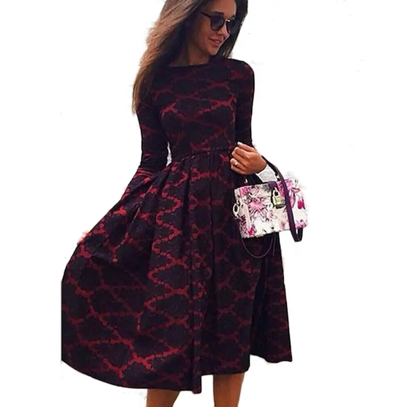 Feida Party Dresses Sexy Women Long Sleeve Boho Plaid Long Dress Vestidos Plus Size 1