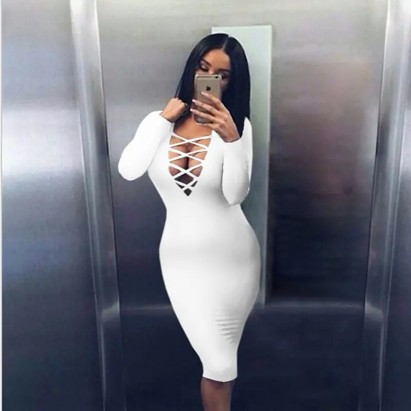 Feida Party Dresses Women Sexy Long Sleeve Dress Slim Pencil Bodycon Bandage Dress Vestidos Robe 6