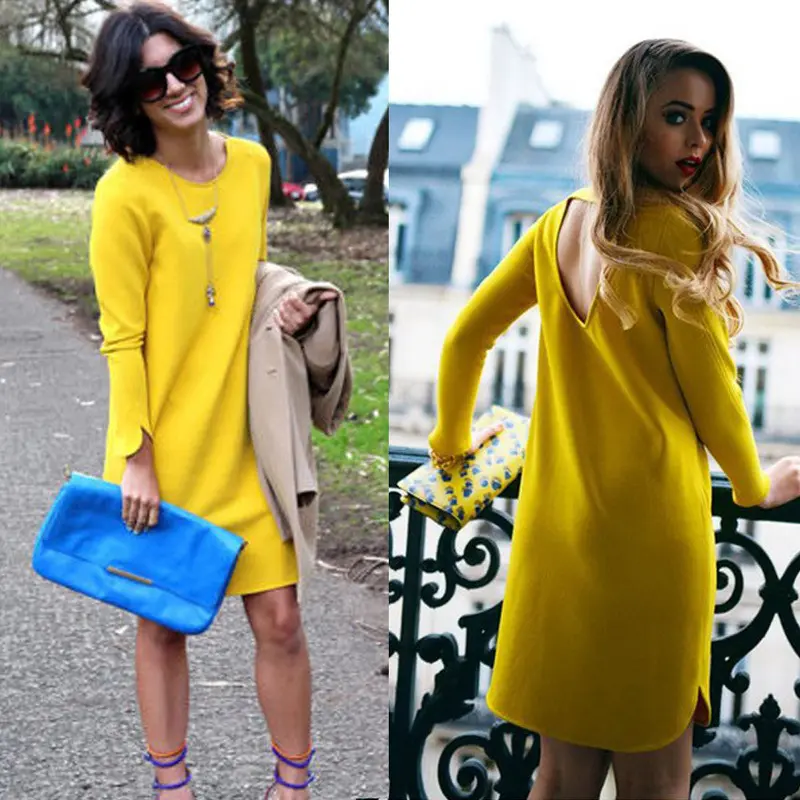 Feida Plus Size Women Clothing Women Long Sleeve Backless Party Casual Mini Dress Office Dress Vestidos 1