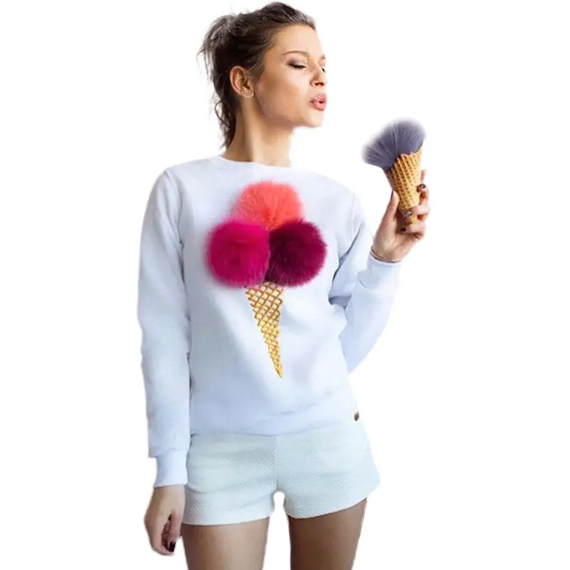 Feida Plush Ball Hoodie – Soft Long-Sleeve Casual Pullover Sweatshirt for Women
